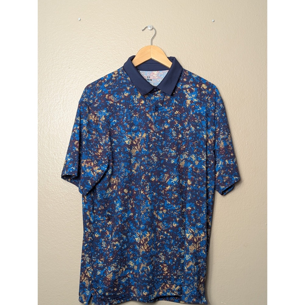 Under Armour Polo Shirt Men XL‎ Blue Abstract Digital Print Golf Performance